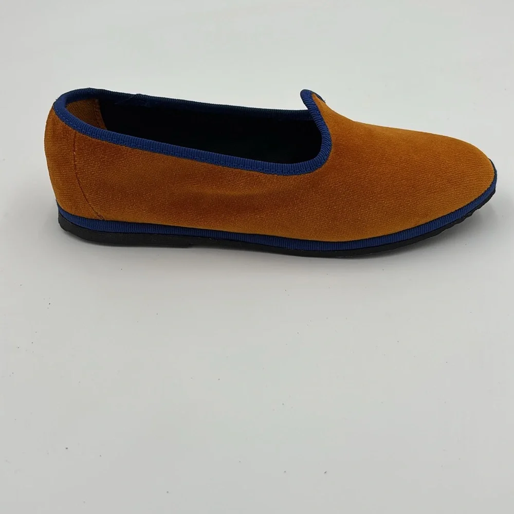 Traditional MAR SORELI Friulana Slip-On velvet Flat Rust with Navy Trim Size 3